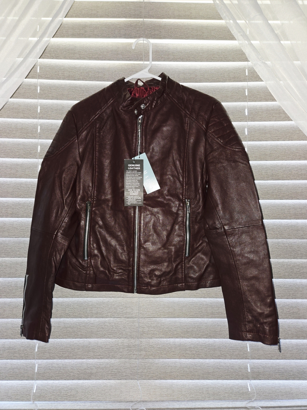 La Marey Genuine Leather Women's Moto Jacket - Mahogany